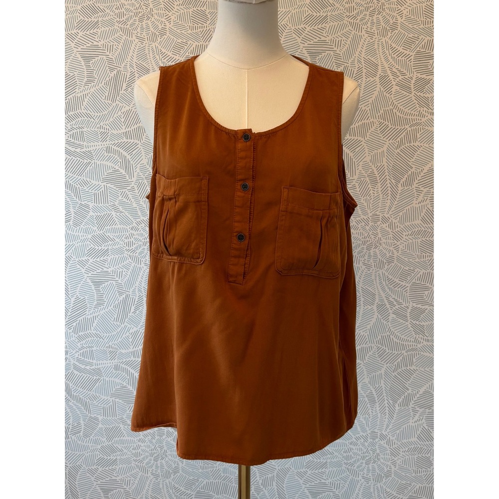 a.n.a Womens Fall Rust Orange Soft Rayon Sleeveless Henley Blouse Tank Top M